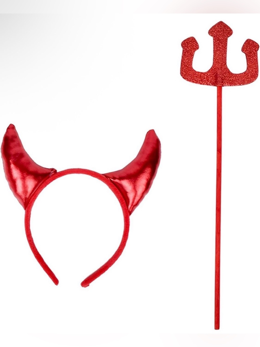 Red Devil Horn Headband & Trident Costume Set